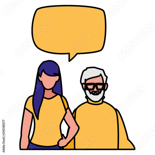cute grandfather with daughter talking