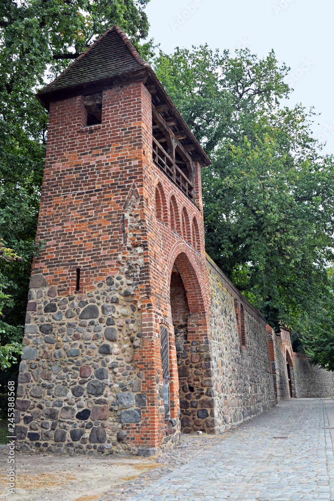 Fototapeta premium Stadtmauer mit Wachhaus in Neubrandenburg