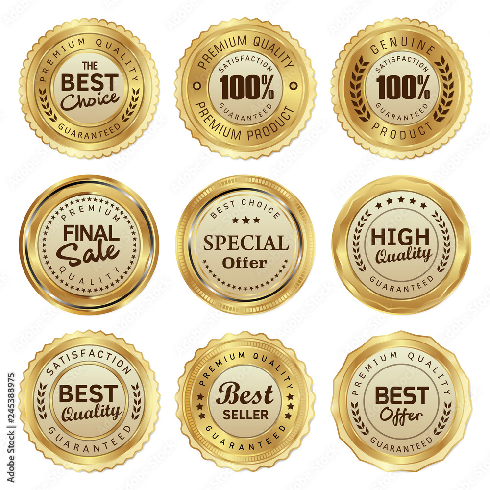 set of gold badges and labels set of gold badges and labels