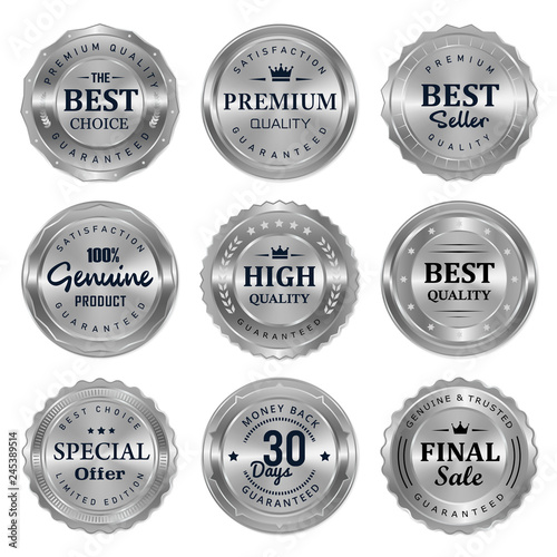 set of luxury silver badges and labels
