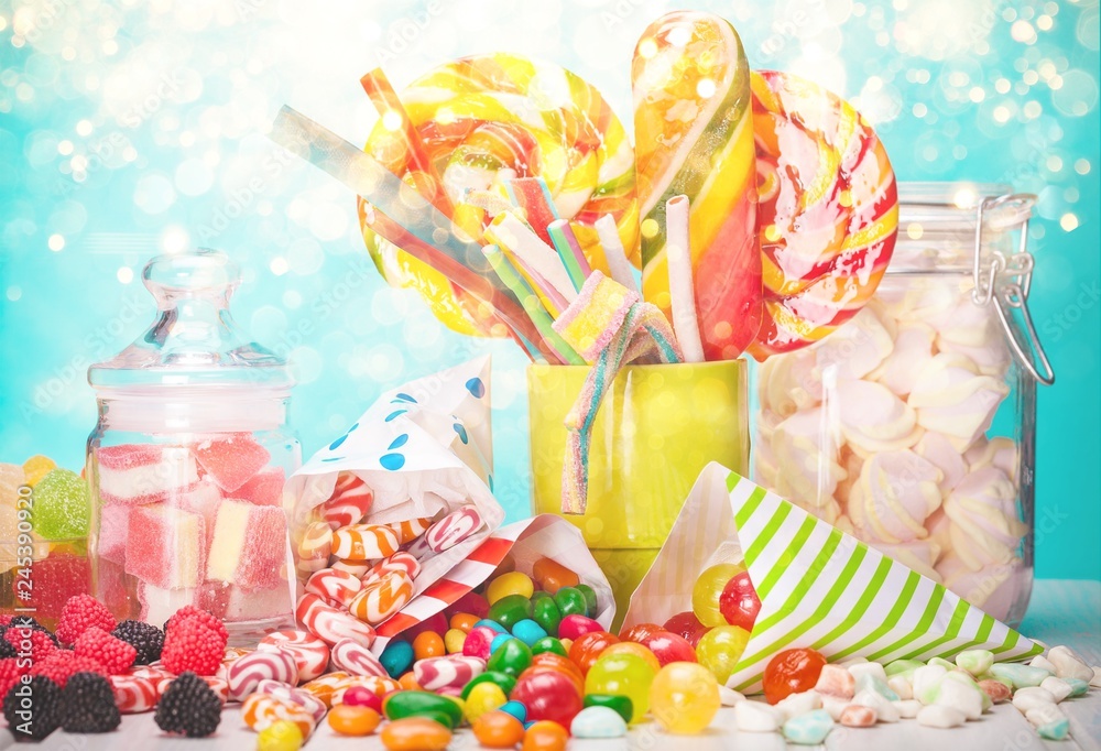 Colorful candies, jelly and marmalade. Isolated on  background