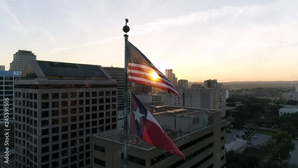 4K Texas Flag Aerial Austin
