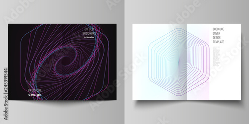 Vector layout of two A4 format cover mockups design templates for bifold brochure, flyer, report. Random chaotic lines that creat real shapes. Chaos pattern, abstract texture. Order vs chaos concept.