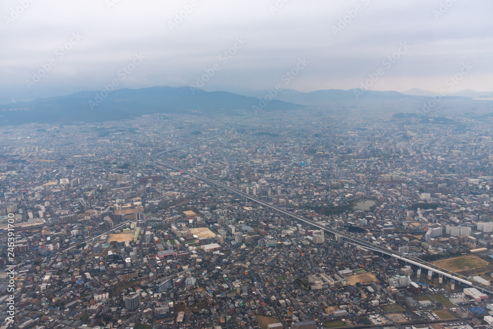 a bird's eye view of Fukuoka City, Japan