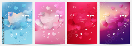 Set of four vibrant eye catching A4 Happy Valentine's day covers. Glossy soft colors gradient mesh compositions