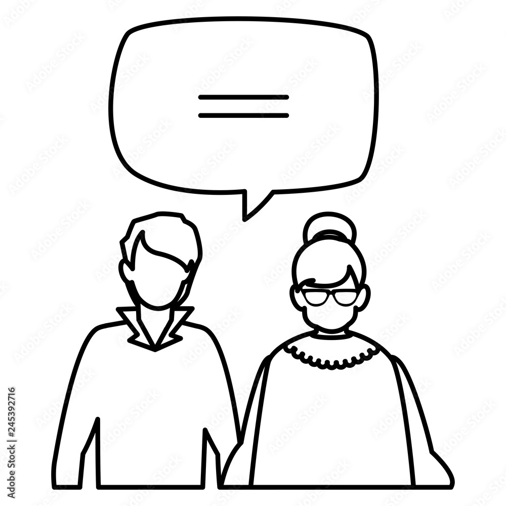 cute grandmother with son talking characters cute grandmother with son talking characters