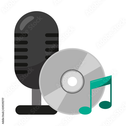 vintage microphone and music cd rom