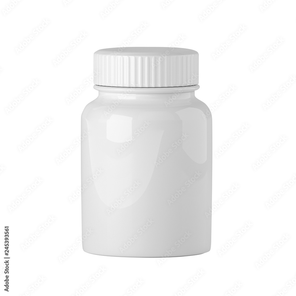 Isolated white plastic jar for pills, mockup for design, 3D rendering, 3d illustration Isolated white plastic jar for pills, mockup for design, 3D rendering, 3d illustration