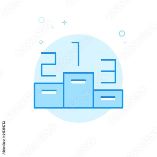 Winners Podium Flat Vector Icon, Symbol, Pictogram, Sign. Light Blue Monochrome Design. Editable Stroke