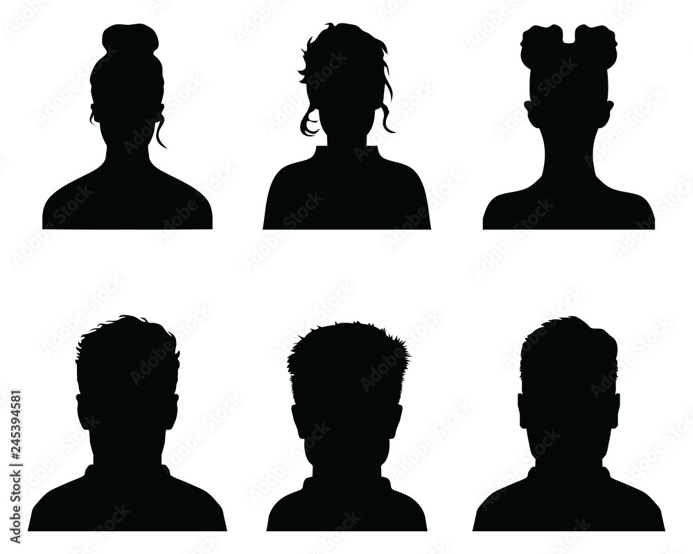 Black silhouettes of avatar profiles on a white background Black silhouettes of avatar profiles on a white background