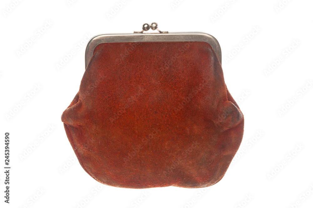 Fotografie Old brown purse isolated on white background
