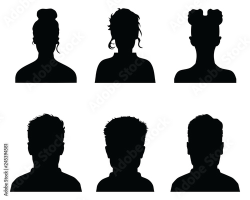 Black silhouettes of avatar profiles on a white background