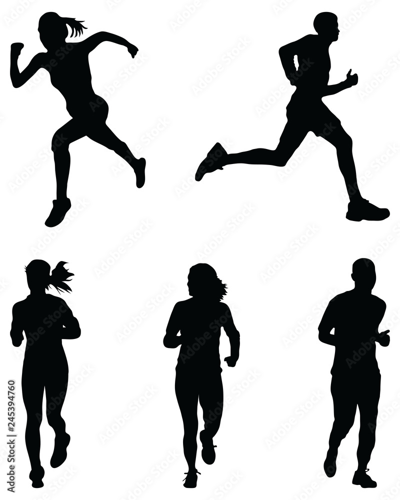 Fototapeta premium Silhouettes of running on a white background