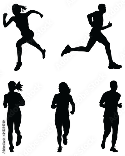 Silhouettes of running on a white background