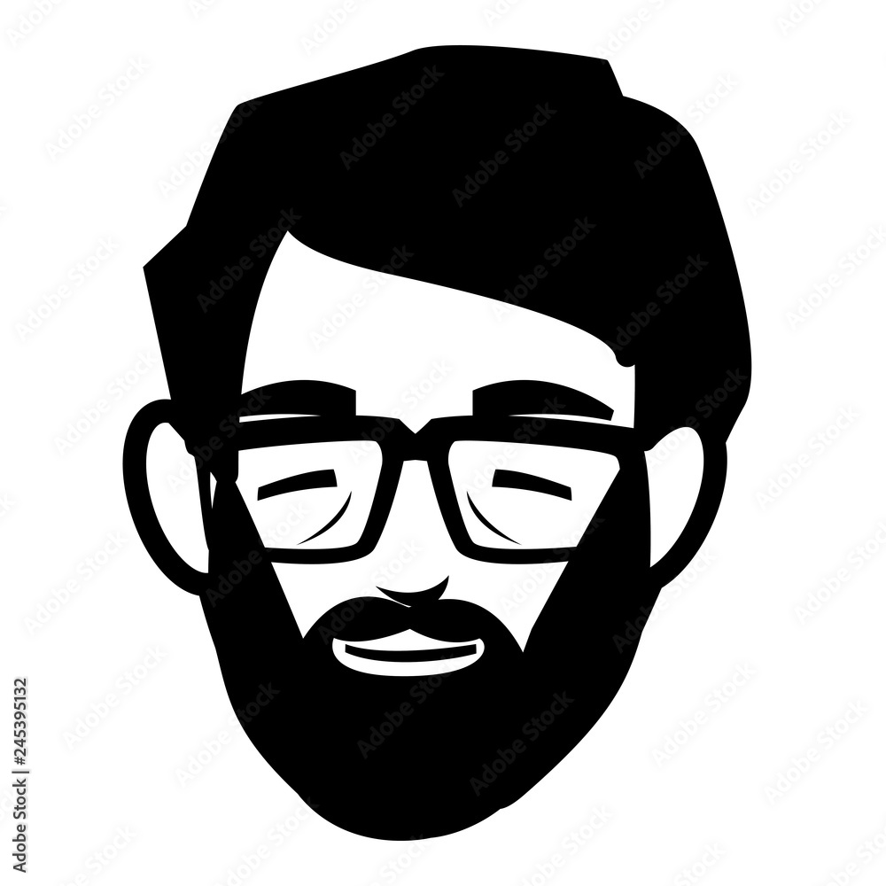 young man with beard head avatar character