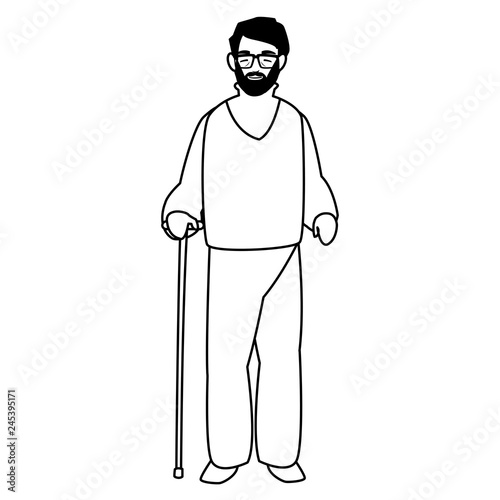 cute grandfather with cane character
