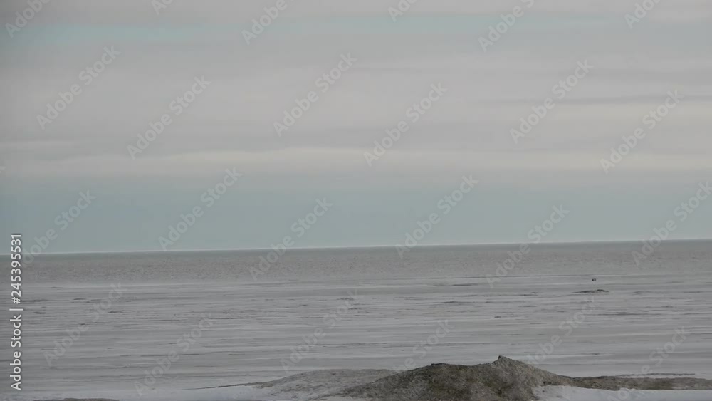 Panorama Of Snow Covered Beach In Wintertime On Cloudy Day 4K Panorama Of Snow Covered Beach In Wintertime On Cloudy Day 4K
