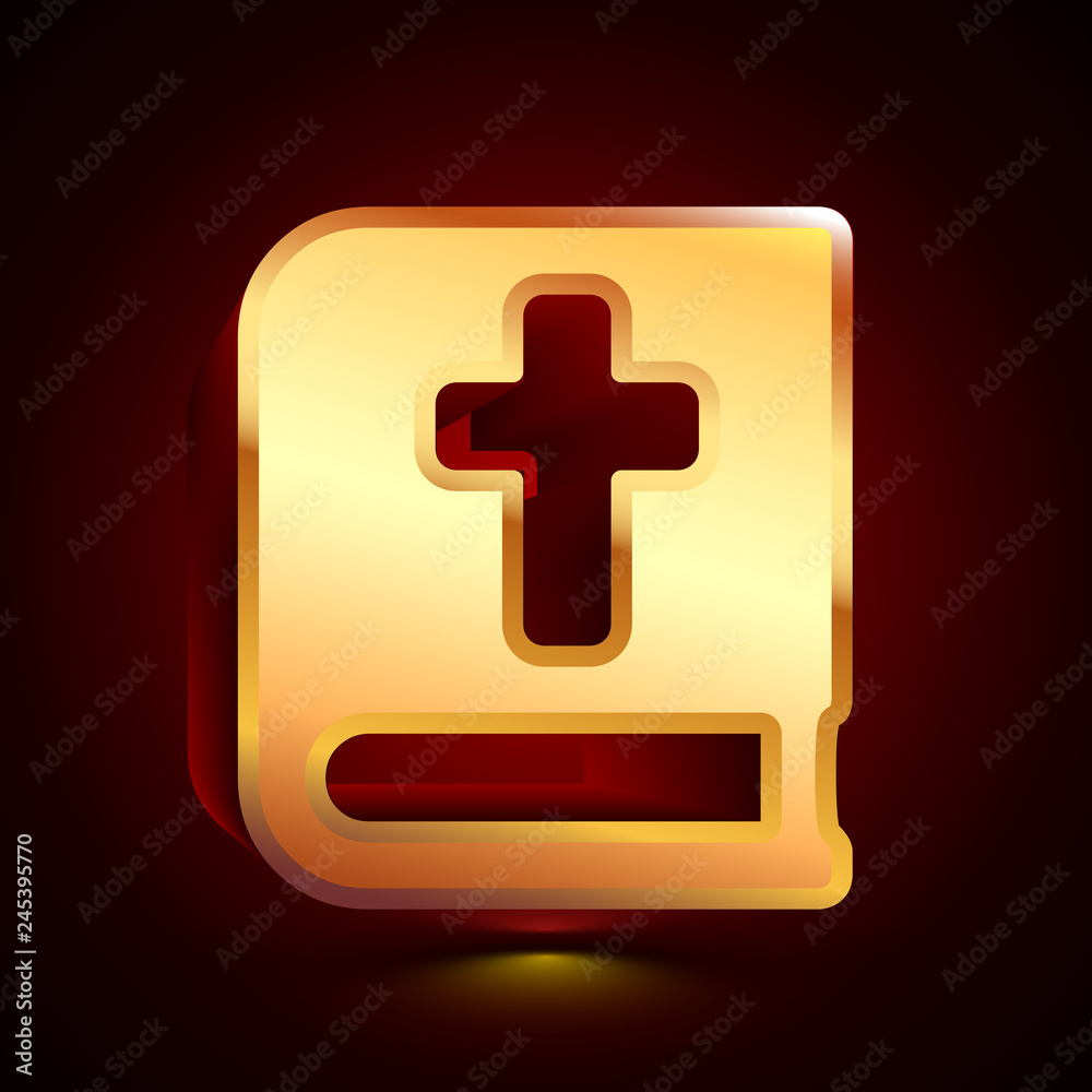 Obraz premium 3D stylized Bible icon. Golden vector icon. Isolated symbol illustration on dark background.