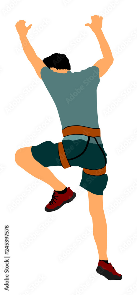 Extreme sportsman climb without rope. Man climbing vector illustration, isolated on background. Sport weekend action in adventure park. Rock wall for fun. Tough and healthy discipline. Climbers skills Extreme sportsman climb without rope. Man climbing vector illustration, isolated on background. Sport weekend action in adventure park. Rock wall for fun. Tough and healthy discipline. Climbers skills