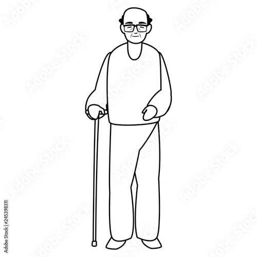 cute grandfather with cane character