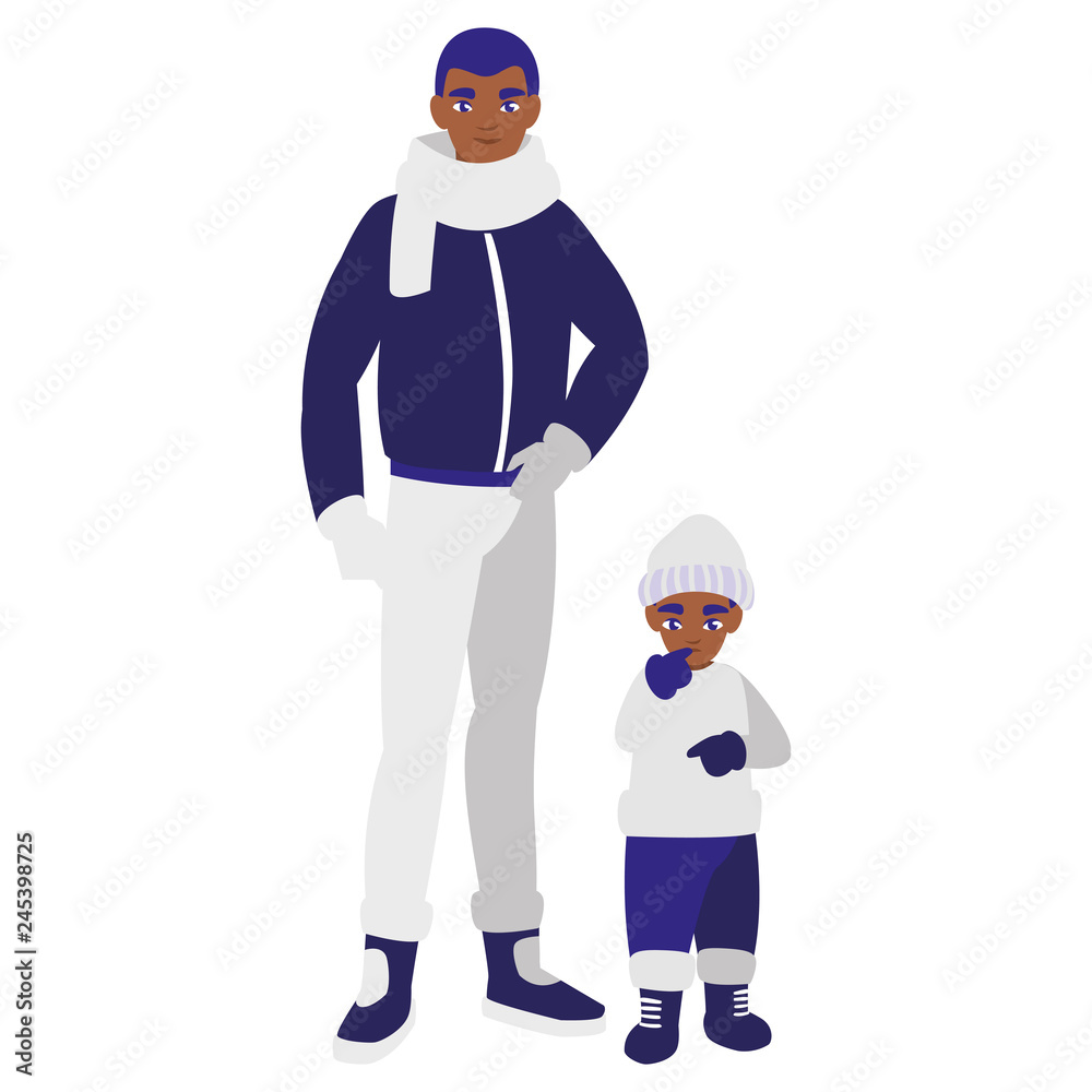 black father and son with winter clothes