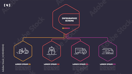 Thin line infographic scheme with 4 options. Vector template for web, presentations, reports, visualizations.