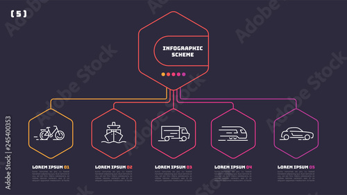 Thin line infographic scheme with 5 options. Vector template for web, presentations, reports, visualizations.
