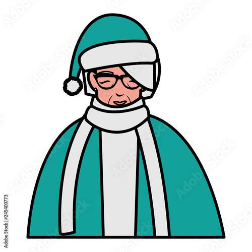 cute grandmother with cane and winter clothes