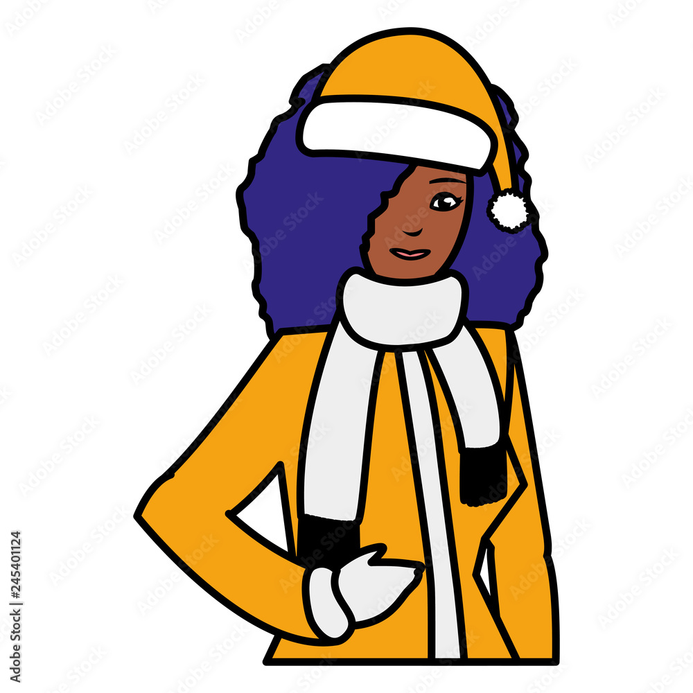 young black woman with winter clothes