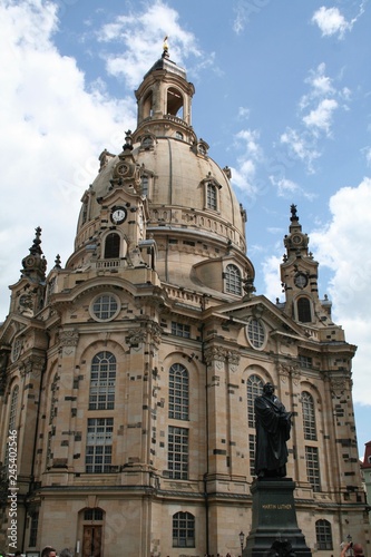 Frauenkirche and Martin Luther statue in Dresden  Germany