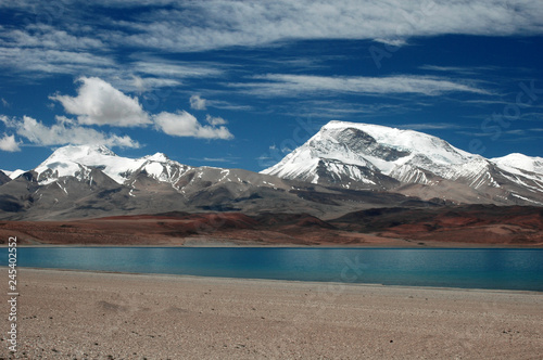 Lake Rajasthal near Mount Kailas against the backdrop of snow-capped mountains, Tibet, China