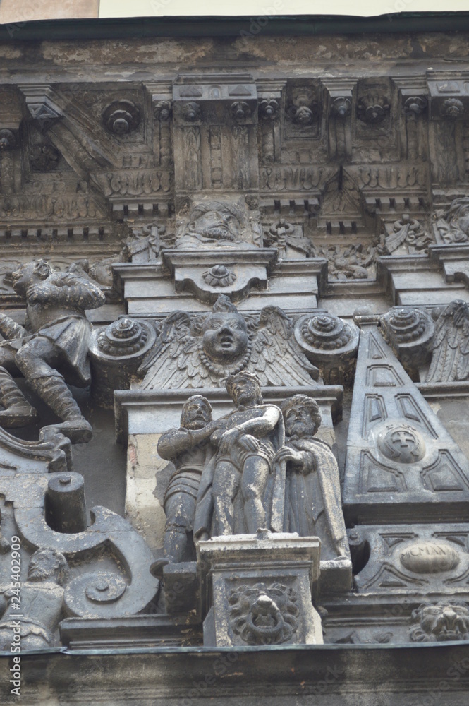 The facade of the old building in Lviv. Ukraine