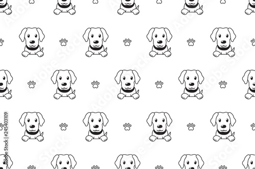Vector cartoon character labrador dog seamless pattern for design.