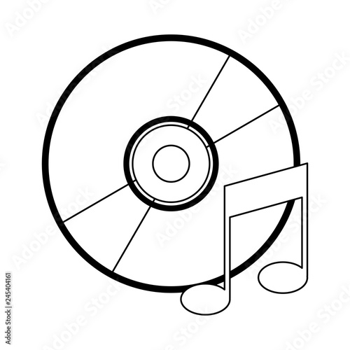 music cd rom with note symbol in black and white