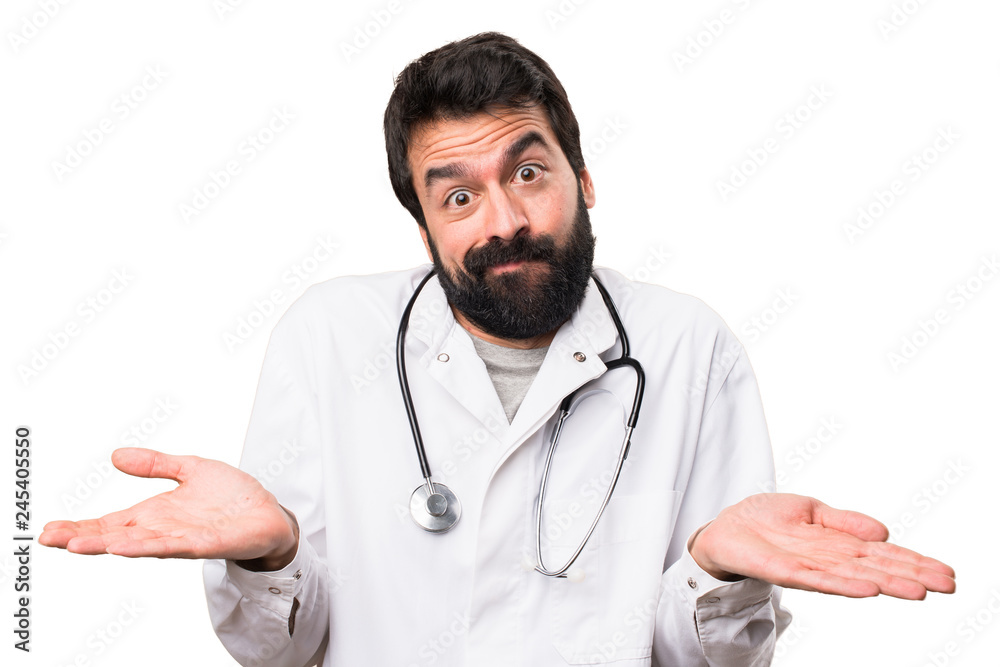 Young doctor making unimportant gesture on white background Young doctor making unimportant gesture on white background