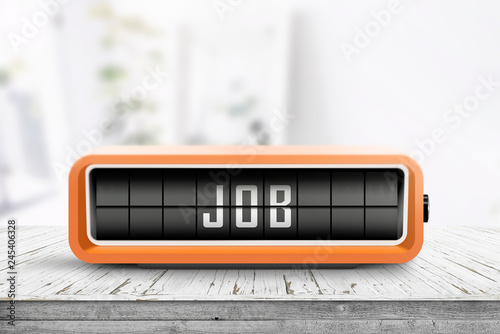 Job announcement displayed on a retro alarm clock