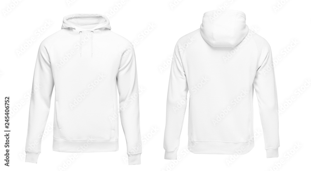 White male hoodie sweatshirt long sleeve, mens hoody with hood for your  design mockup for print, isolated on white background. Template sport  clothes Stock Photo | Adobe Stock
