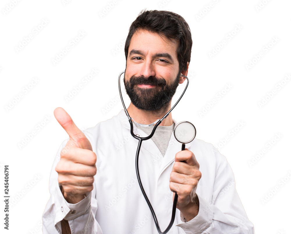 Young doctor with stethoscope on white background Young doctor with stethoscope on white background