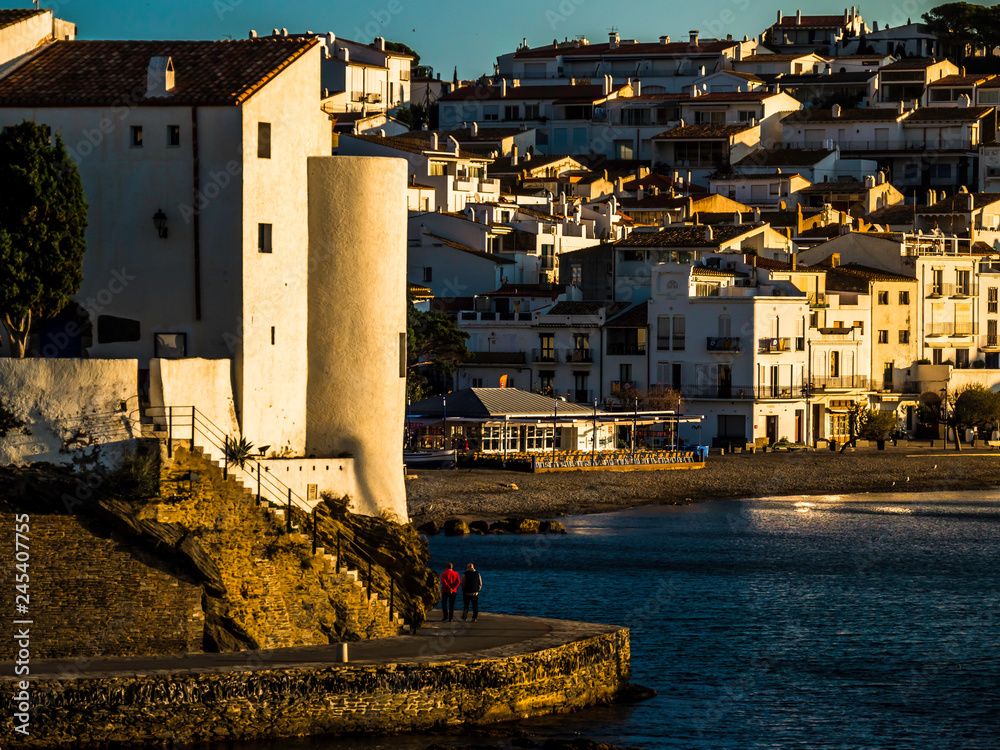 Beautiful skyline of Spanish coastal town Cadaques during sunset
