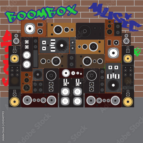 Sound speaker Wall With Graphite. Vector Illustration Background.