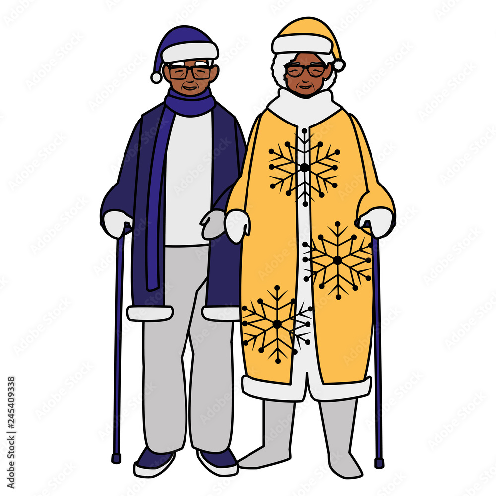 black grandparents couple with winter clothes