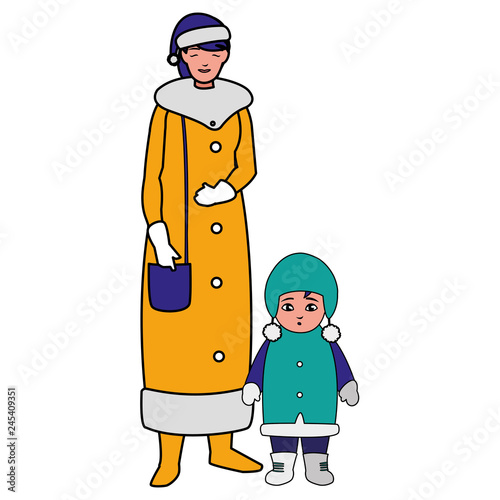 cute mother and daughter with winter clothes