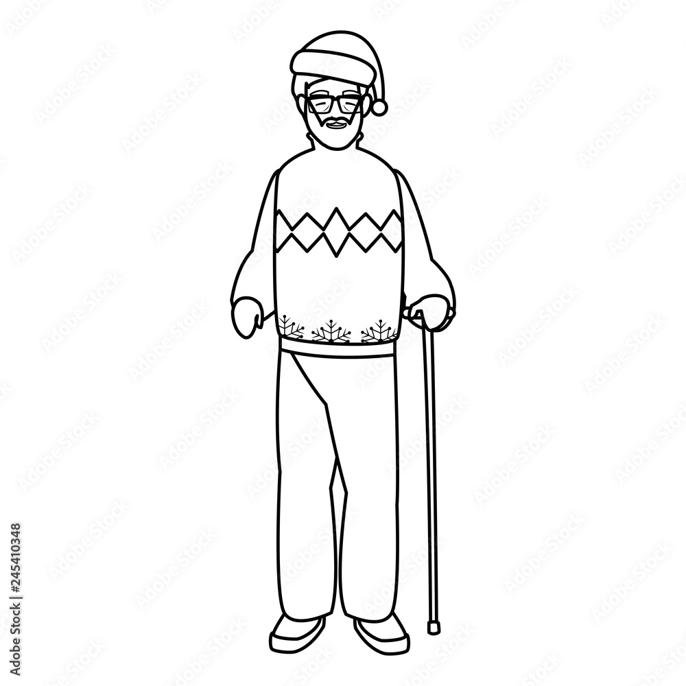 cute grandfather with winter clothes