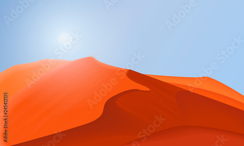 Desert landscape background illustrarion, design of dunes and sky.