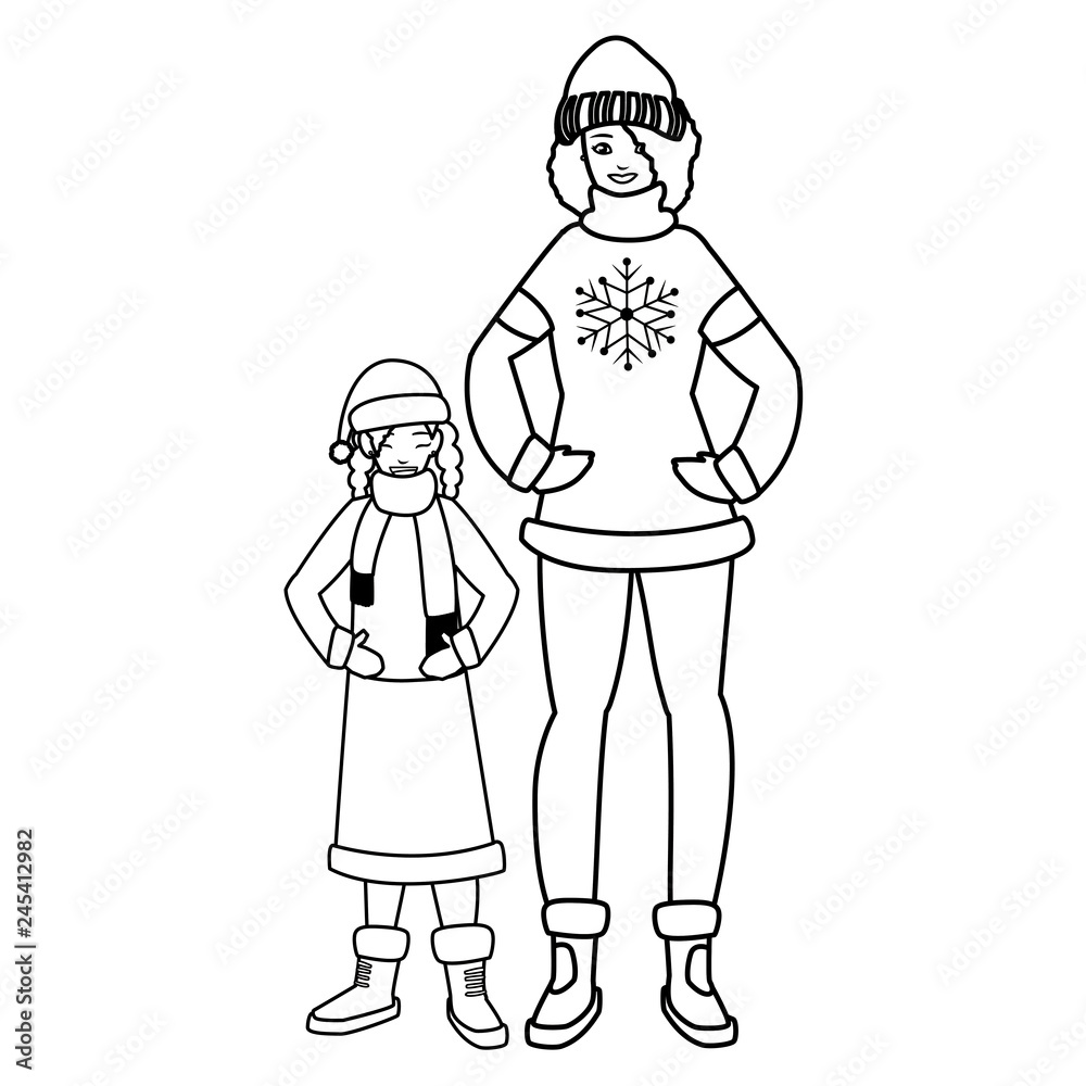 cute mother and daughter with winter clothes cute mother and daughter with winter clothes