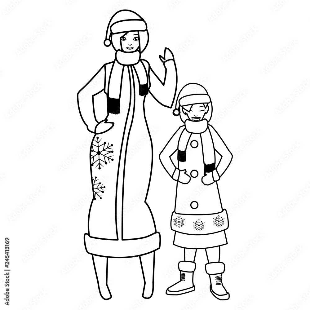 cute mother and daughter with winter clothes cute mother and daughter with winter clothes