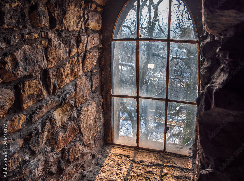 Cieszyn, Czech Republic: Mid century castle tower window view from inside  the castle. Stock Photo | Adobe Stock