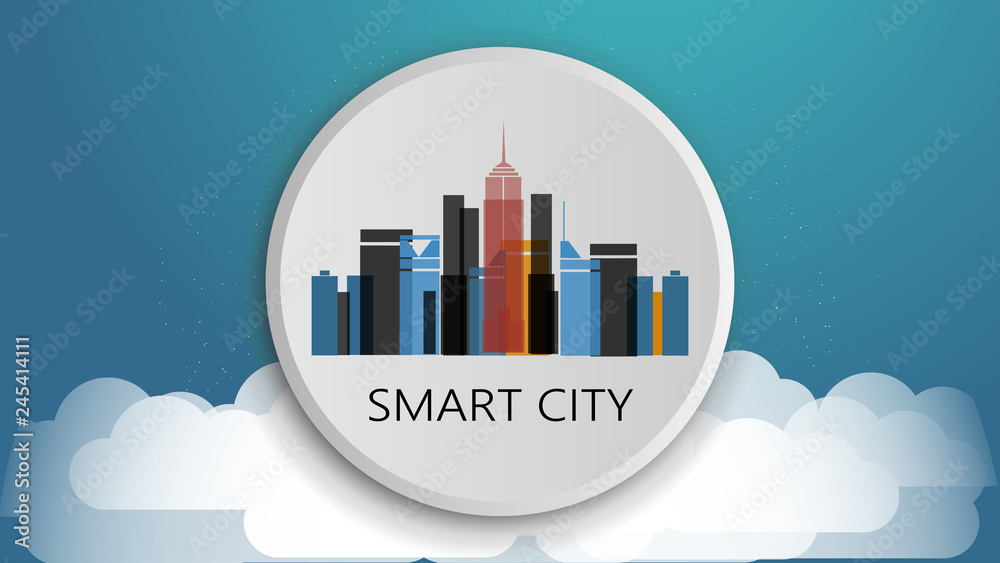 Smart City Design Concept. Network Connections, Colorful Technology Background.