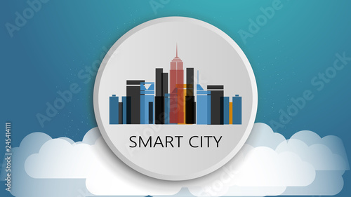 Smart City Design Concept. Network Connections, Colorful Technology Background.