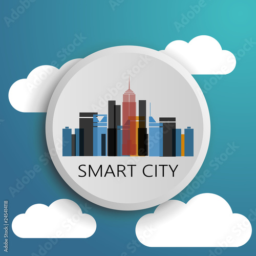 Smart City Design Concept. Network Connections, Colorful Technology Background.